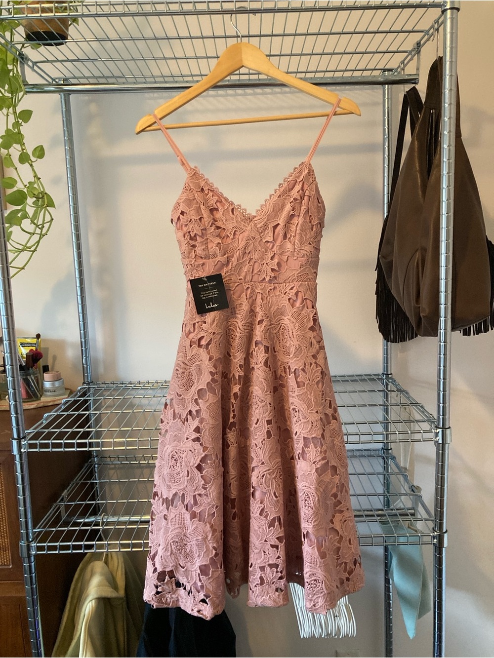 Lulu's Blush Lace A-Line Mini Dress